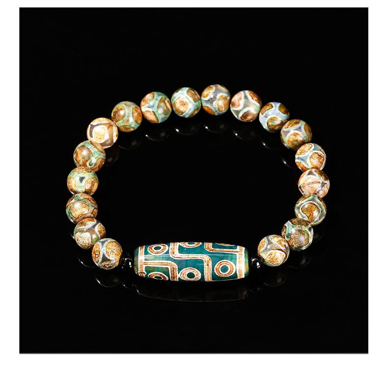 

Натуральный зеленый браслет из тибетского агата дзи с девятью глазами, бочкообразные бусины, для мужчин и женщин, ретро, исцеляющий, молитвенный амулет Будды, ювелирное украшение для йоги в подарок.