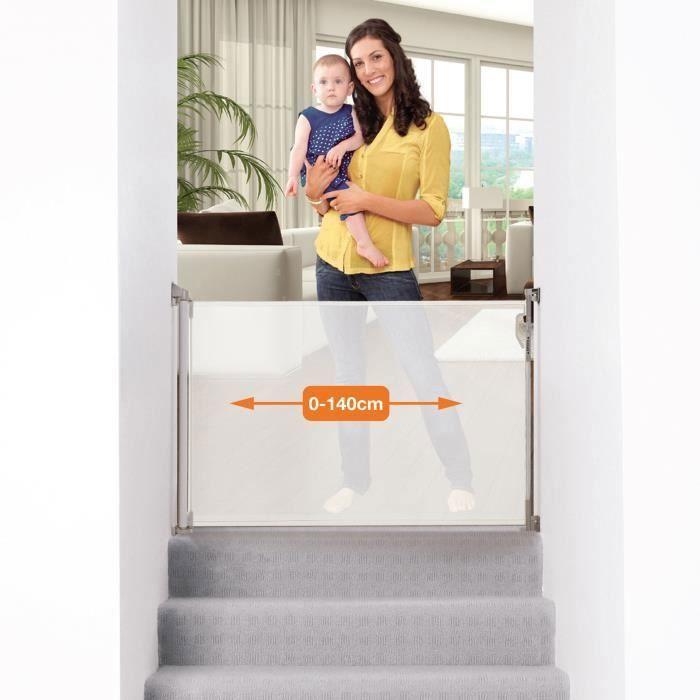 DREAMBABY® Barrière De Sécurité Rétractable - A Visser - Ouverture À Double Sens- Cadre Jusqu'à 140 Cm -2 Kits Montage Inclus-