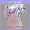 Luxurious Off The Shoulder Floral Print Short Sleeve Women's T-shirts Top Plus Size