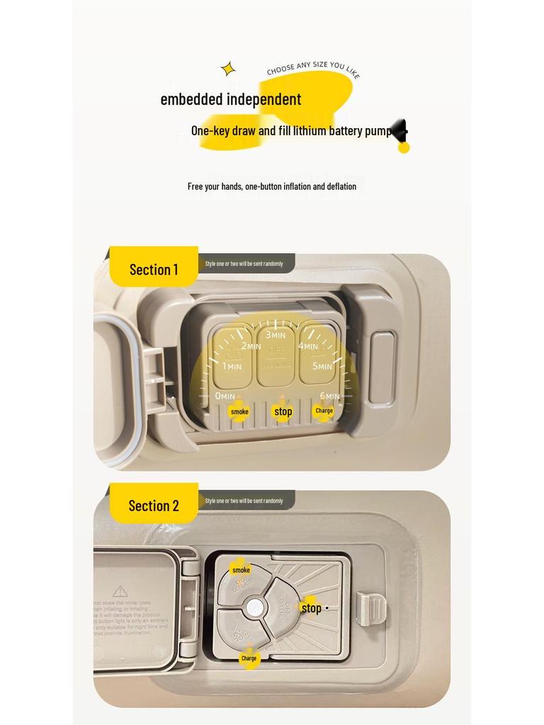 Samopompujący Beżowy Materac Powietrzny - Podwyższony, Pogrubiony, Składany na Kemping lub Przerwy na Lunch