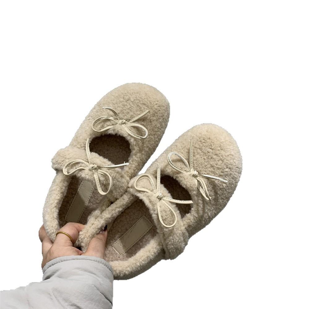 Inner Height Increase 4CM Autumn and Winter with Skirt Warm and Velvet Mary Jane Shoes Fluffy Shoes Soft Sole Single Shoes Women's Shoes French Shoes