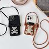 Plaid Bear Card Holder Wallet Phone Case for IPhone16 Crossbody Cord 14 for Apple 13 Anti-fall 12 Women's Soft