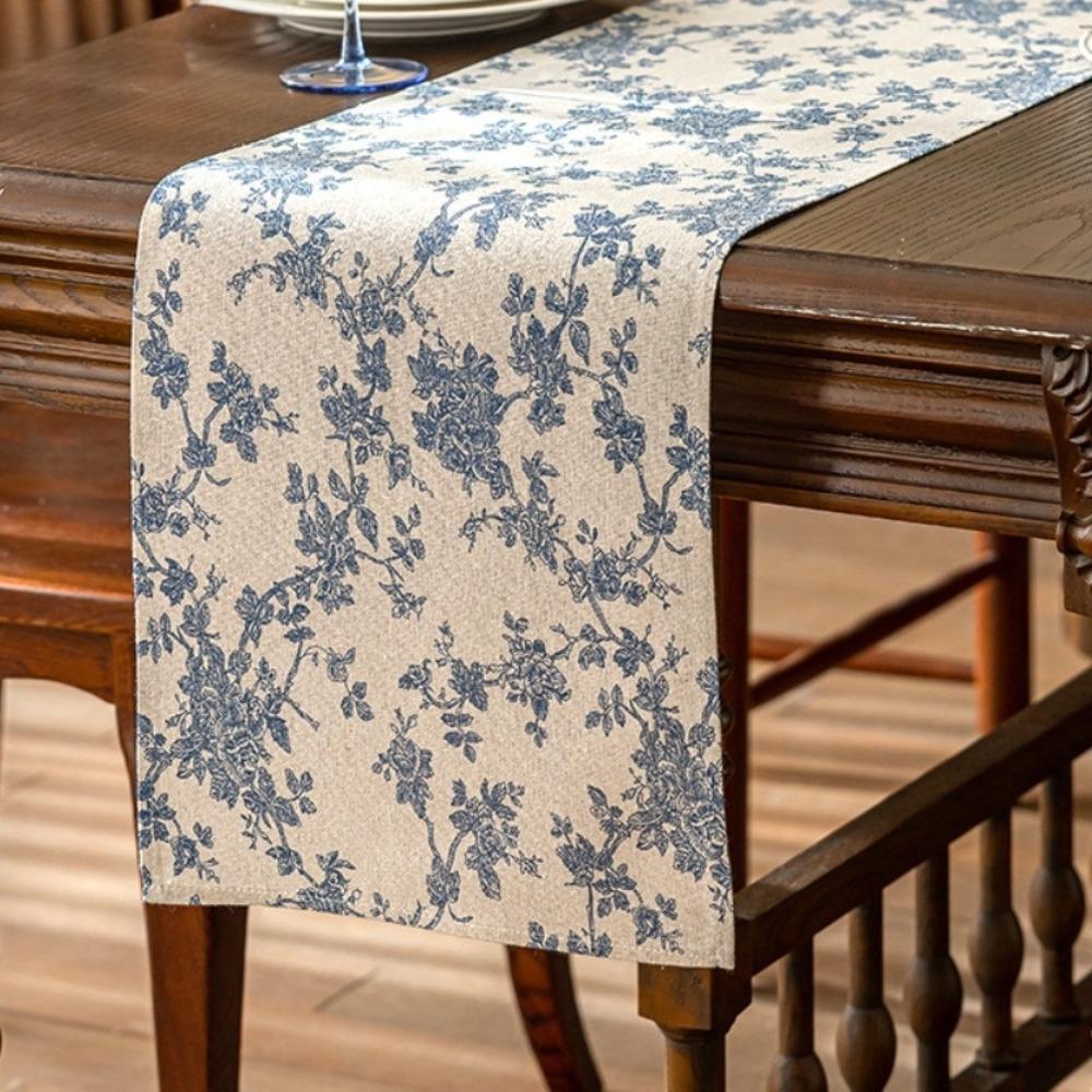 New American Retro Table Runner Polyester Pastoral Style Sideboard Cover 30x180 cm Blue Rose Table Dust Cover Restaurant Decor