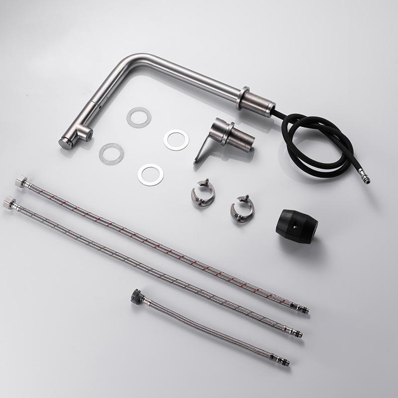 304 Stainless Steel Pull-out Kitchen Sink Faucet Lift Concealed Hot And Cold Mixed Water Faucet Double Hole Single Handle Tap