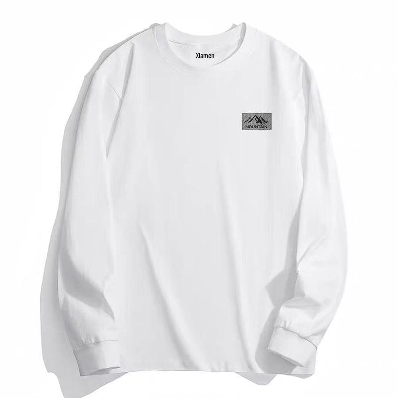 Men's Heavyweight Pure Cotton Crew Neck Long Sleeve T-Shirt for Teens - Spring/Autumn 2025