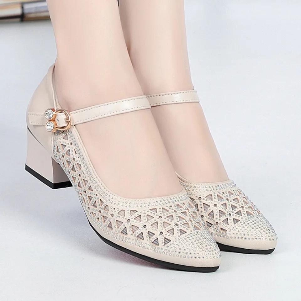 women classic high quality grey mesh breathable buckle strap wedge heel shoes lady black comfort heel shoes ab639