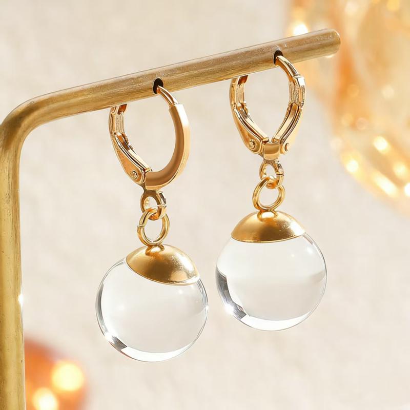 European and American Transparent Glass Spherical Pendant Earrings for Women Simple Metal Circle Ear Buckles Earrings Jewelry