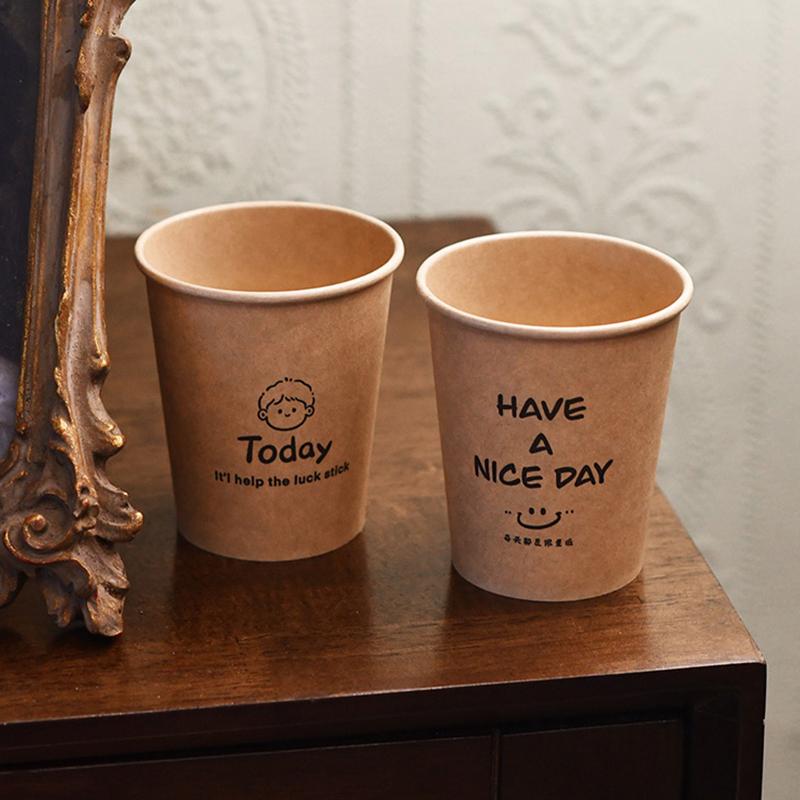 50pcs Anti-scalding Home Office Supplies Coffee Cups Simple Disposable Paper Cup Milk Cup Kraft Paper Cups 4 Mixed Types 250ml/9oz
