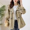 Women Loose Temperament Fashion Print Trench Coat  Spring Autumn Korean Casual Hooded Windbreaker Female Outcoat