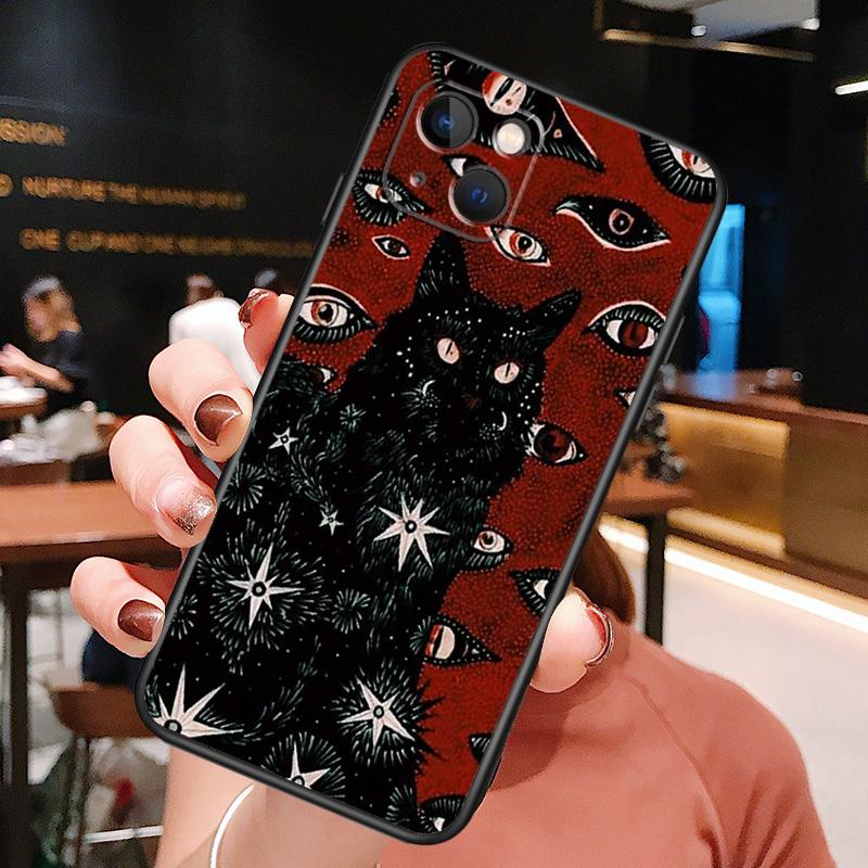 Death Tarot Cat Phone Case For iPhone 16 Pro Max 15 13 12 11 14 Pro Max Plus 12 13 Mini XR 16e Funda Cover
