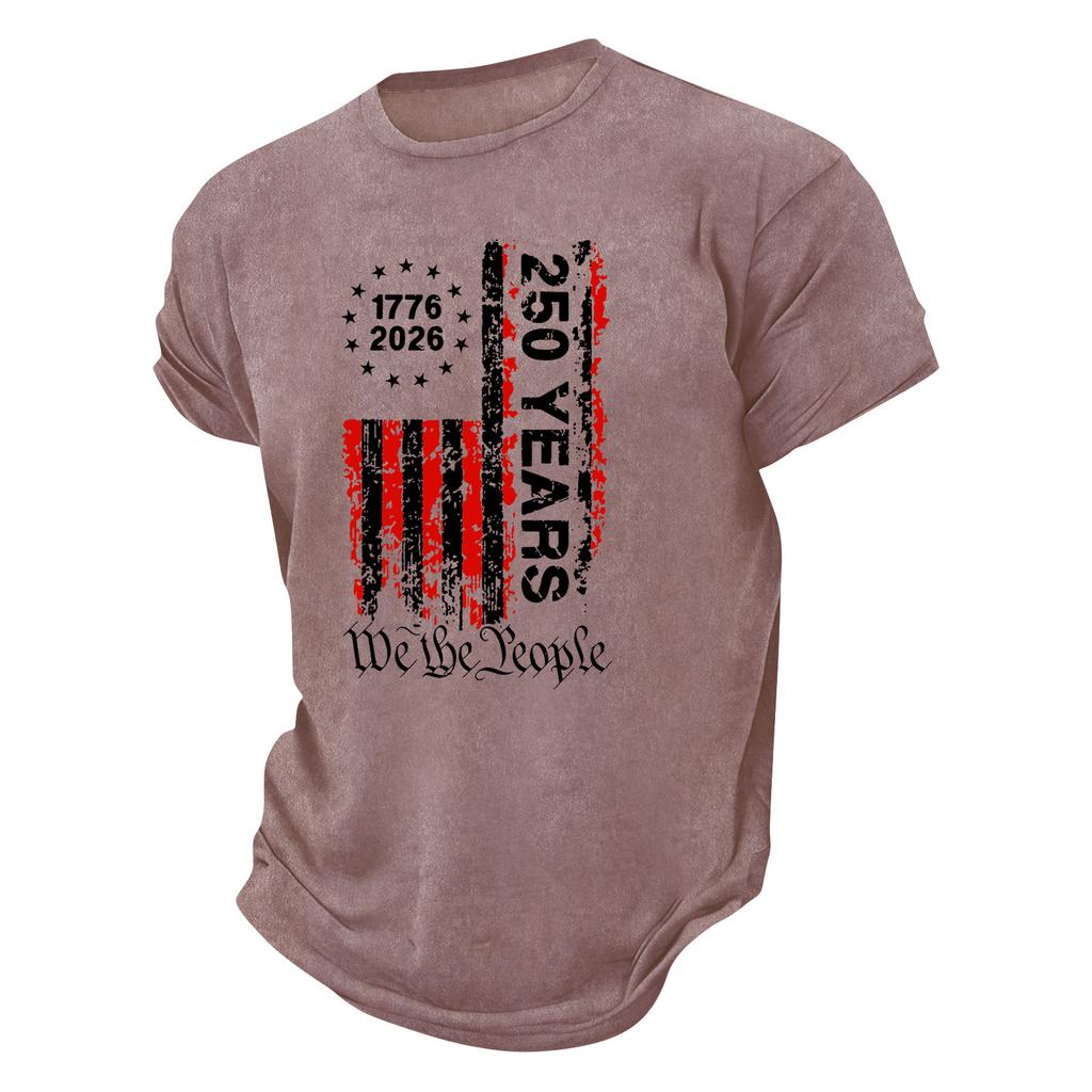 Men's Round Neck Printed T-Shirt Casual Sports Short-Sleeve Top