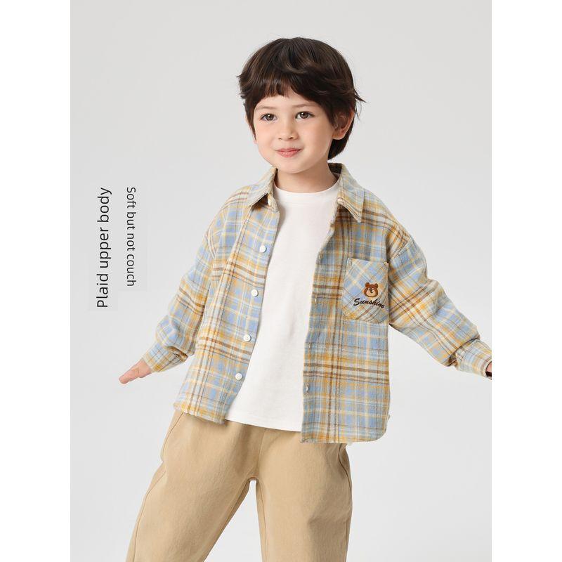 Right European Boys' Academy Plaid Long-Sleeve Shirt 2026 Spring and Autumn New Children's Clothing Baby Top Long-Sleeve Shirt