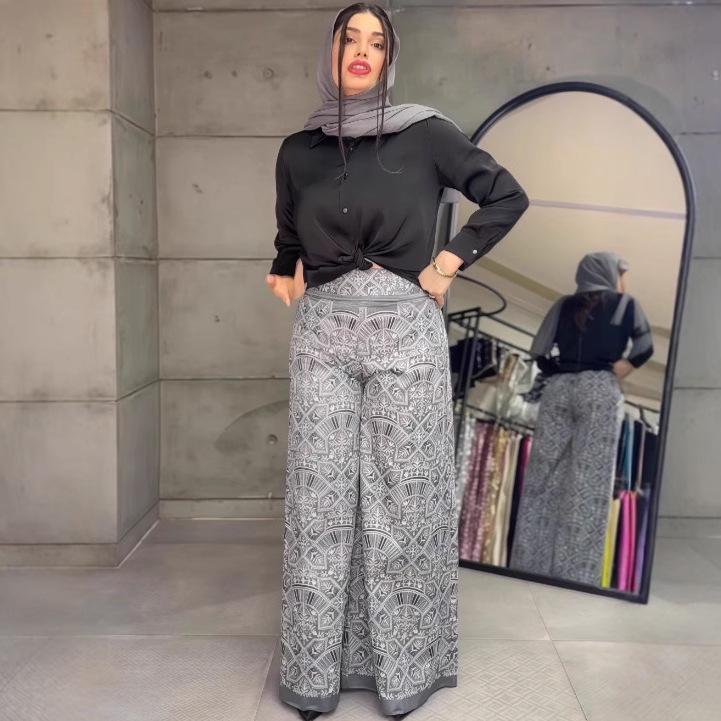 2025 Jesień Europejski i Amerykański Elegancki Dwuczęściowy: Modny top + spodnie z szerokimi nogawkami