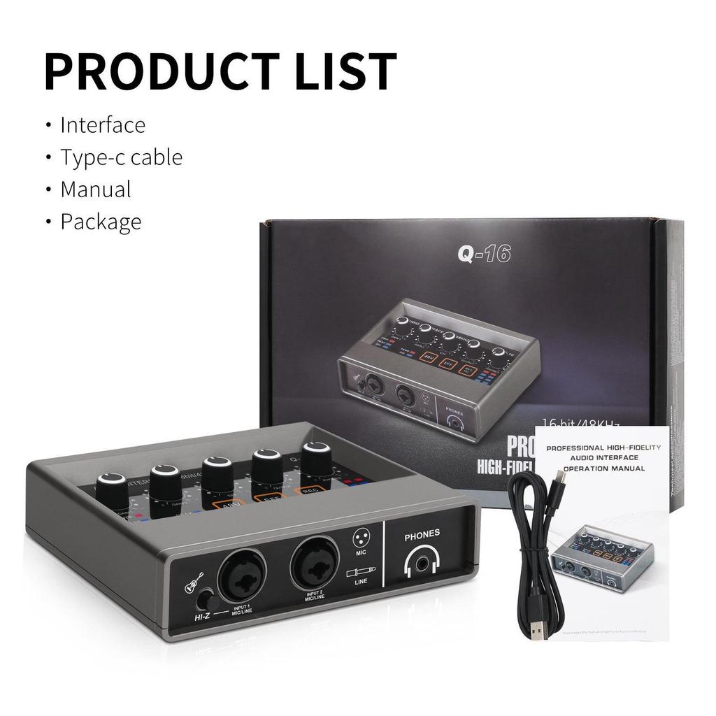 XTUGA Professional Q16 Sound Card: High-Quality Audio Interface for Recording Studio & Live Streaming.