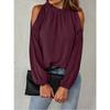 IHUASU Women's Fashion Casual Solid Color Print Long Sleeve O-Neck  Blouses & Shirts
