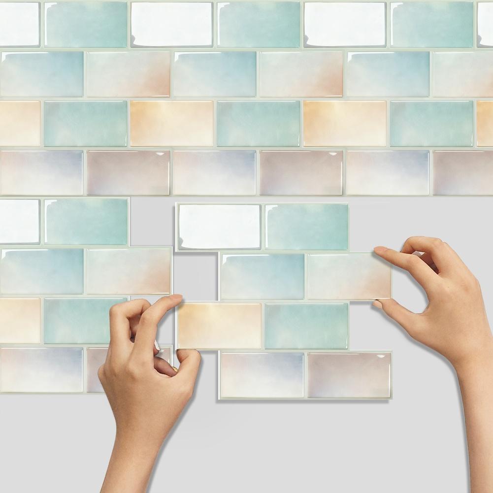Beige Modern PVC On Wall Decals for Kitchen Walls Waterproof Minimalist Brick Pattern 28.5 28.5 26cm 10pcs Set