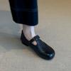 Retro Brock black small leather shoes women's T-button round head Mary Jane shoes new flat bottom