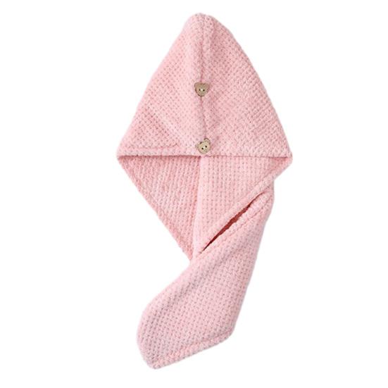 Hair Drying Towel with Button Super Absorbent Coral Fleece Hair Single Layer розовый