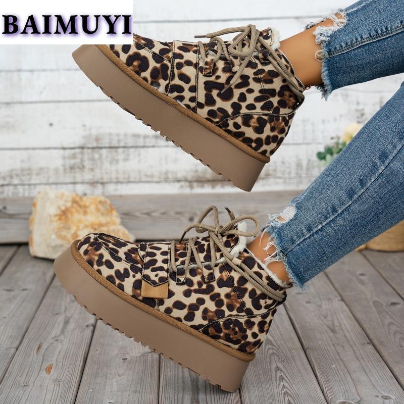Fashion Leopard Women Platform Flats Snow Ankle Boots Suede Warm Shoes Winter 2025 New Short Plush Chelsea Boots Casual Sport Booties