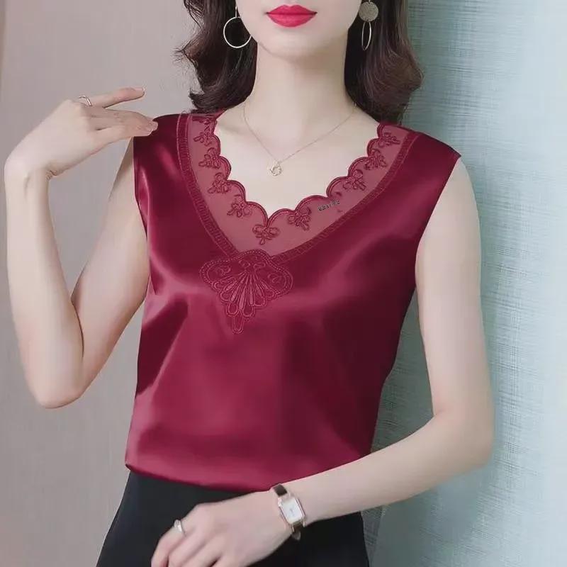 Women's Lace Acetate Sleeveless Vest - Fashionable Inner Layer for Spring & Autumn