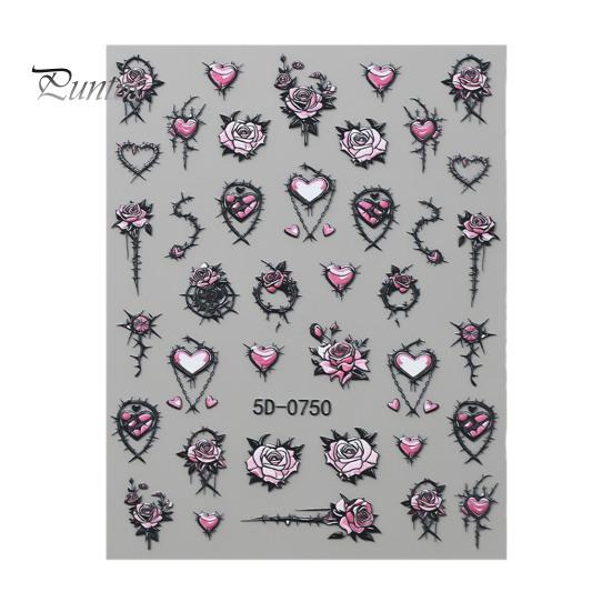 Easy Application Nail Wraps Halloween 3D Embossed Stickers, Skeleton Hand Pumpkin Spider Bat Fingertip Art Decals, Gothic Manicure Decoration