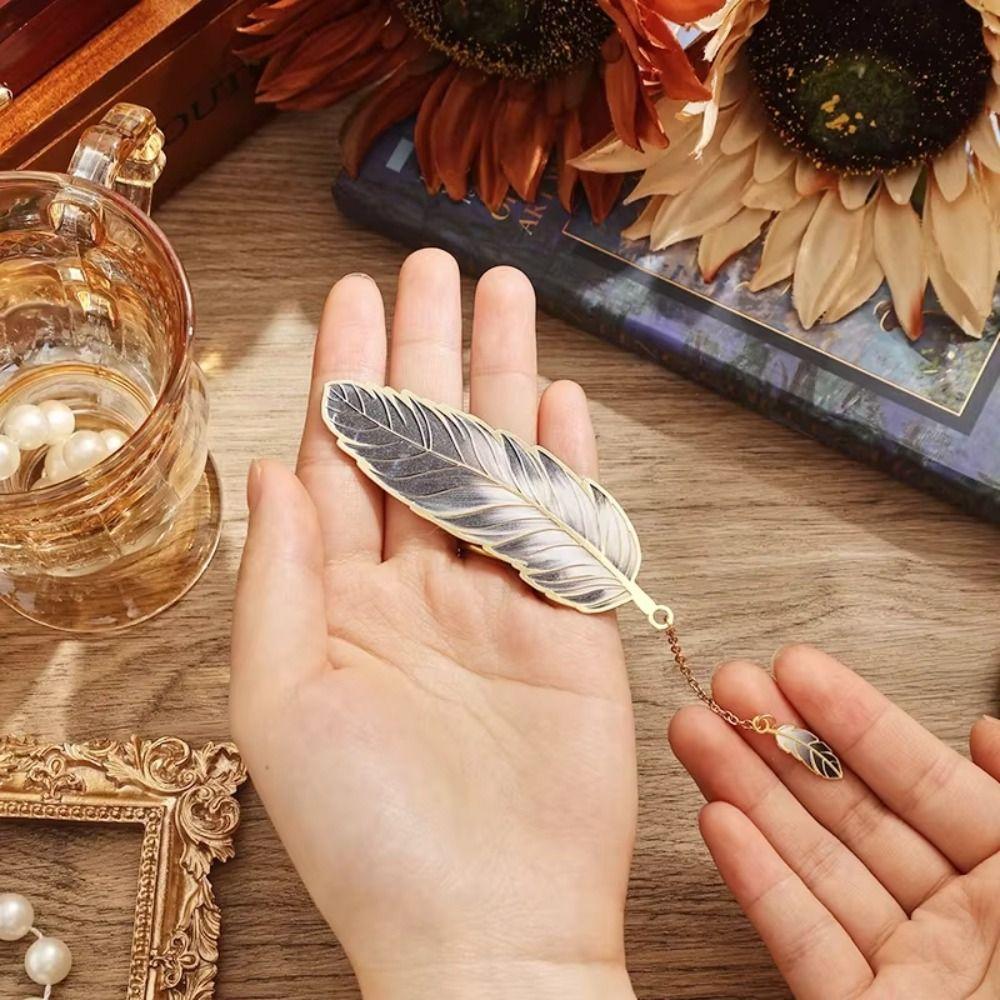 Metal Chain Feather Bookmark Page Clip Pendant Bookmark Aesthetic Vintage Book Clip  Book Lovers