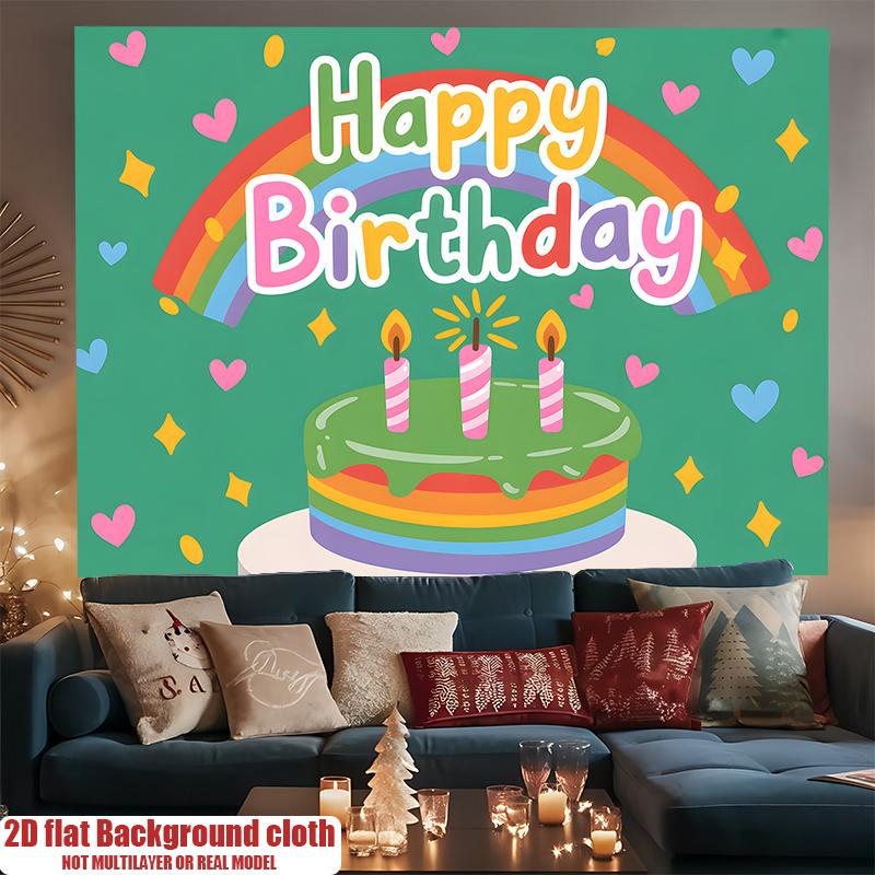 2D Flat Design 1 Piece Birthday Celebration Background Decoration Suitable for Birthday Parties Polyester Material