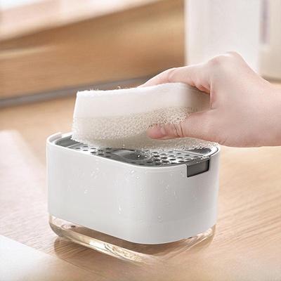 Manual Push Soap Dispenser for Kitchen Detergent with Sponge Holder