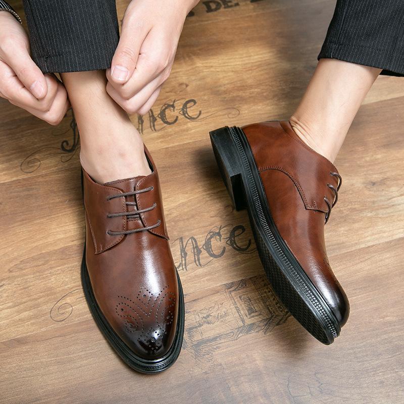 Brock Leder Schuhe eingraviert Britischer Stil Business Freizeit Friseur Hochzeits Bräutigam Schuhe Braun