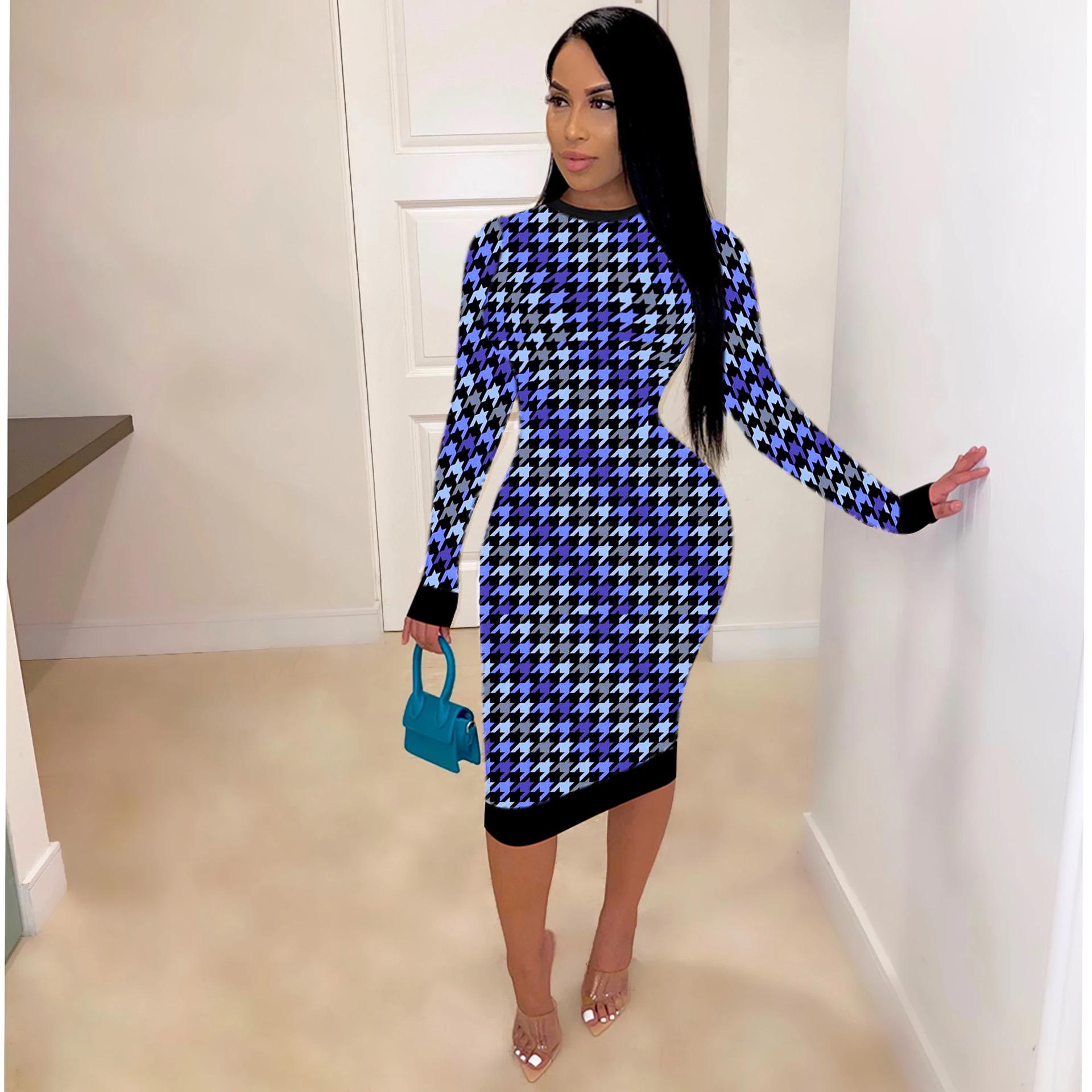 H208 European Spring/Autumn Women s Long Sleeve Irregular Print Dress XXL