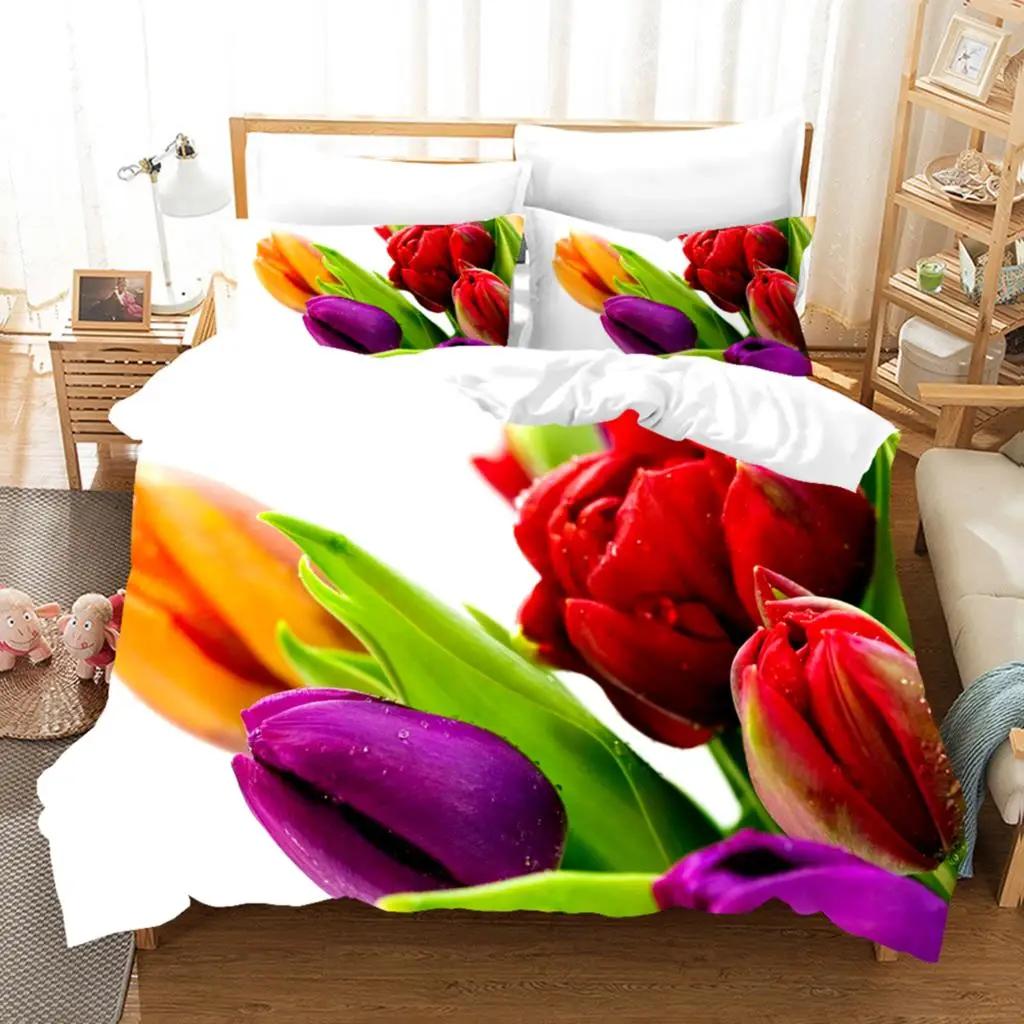 Comforter Tulip Twin Kingspring Botanical Floral Bedding Set Garden Flower Elegant Rustic Comforter For Boys Girls Room