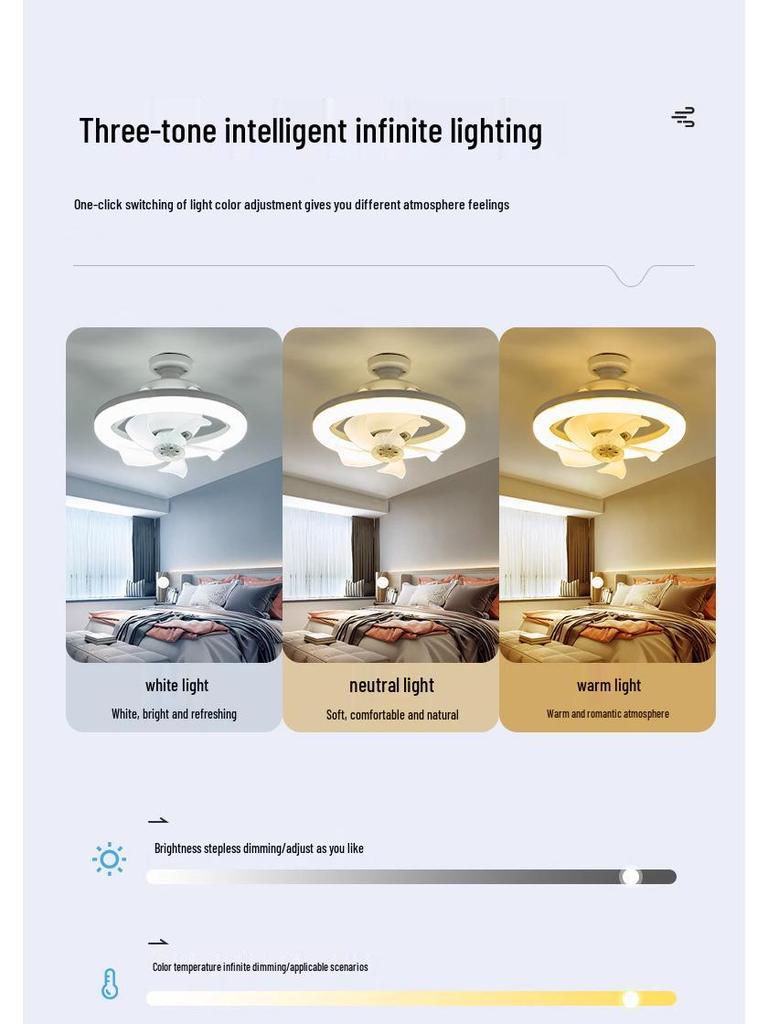 360° RGB Rotating Fan Light with Remote, E27 Base, Stepless Dimming, Three-Color Control