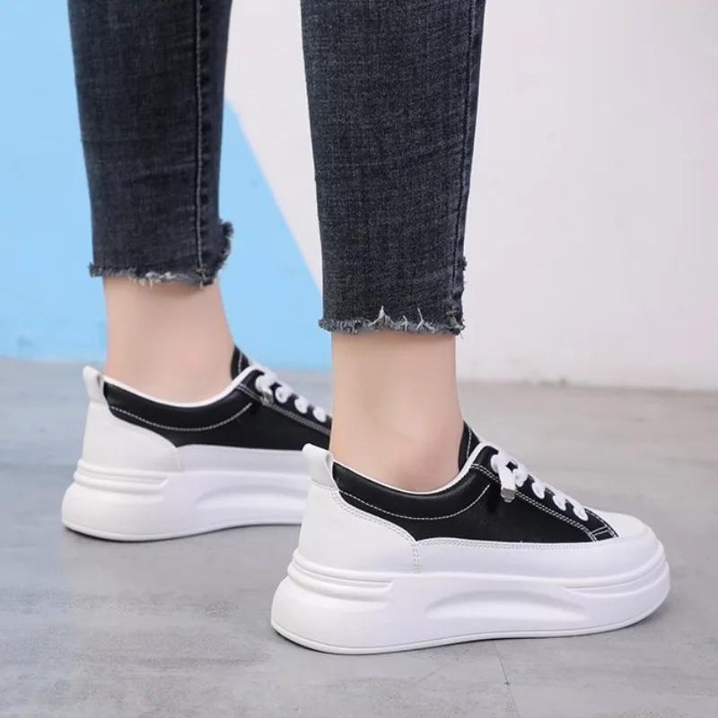 Fashion Women Korean Version Platform Casual Sport Sneakers for Women PU Leather Flat White Running Vulcanized Ladies Shoes