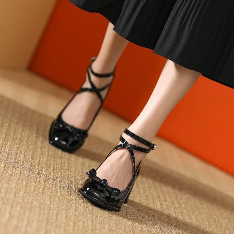 High Quality Red Mary Jane Shoes New Pumps Thick High Heels Lolita Square Toe Shoes for Women Fashion Party Leather Women Shoes