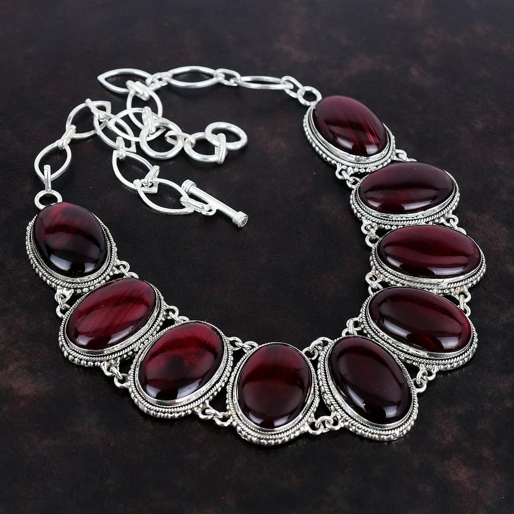 Red Fire Labradorite Necklace Handmade Gemstone Necklace 925 Sterling Silver Necklace Vintage Jewelry Adjustable Chain Necklace Gift For Mom