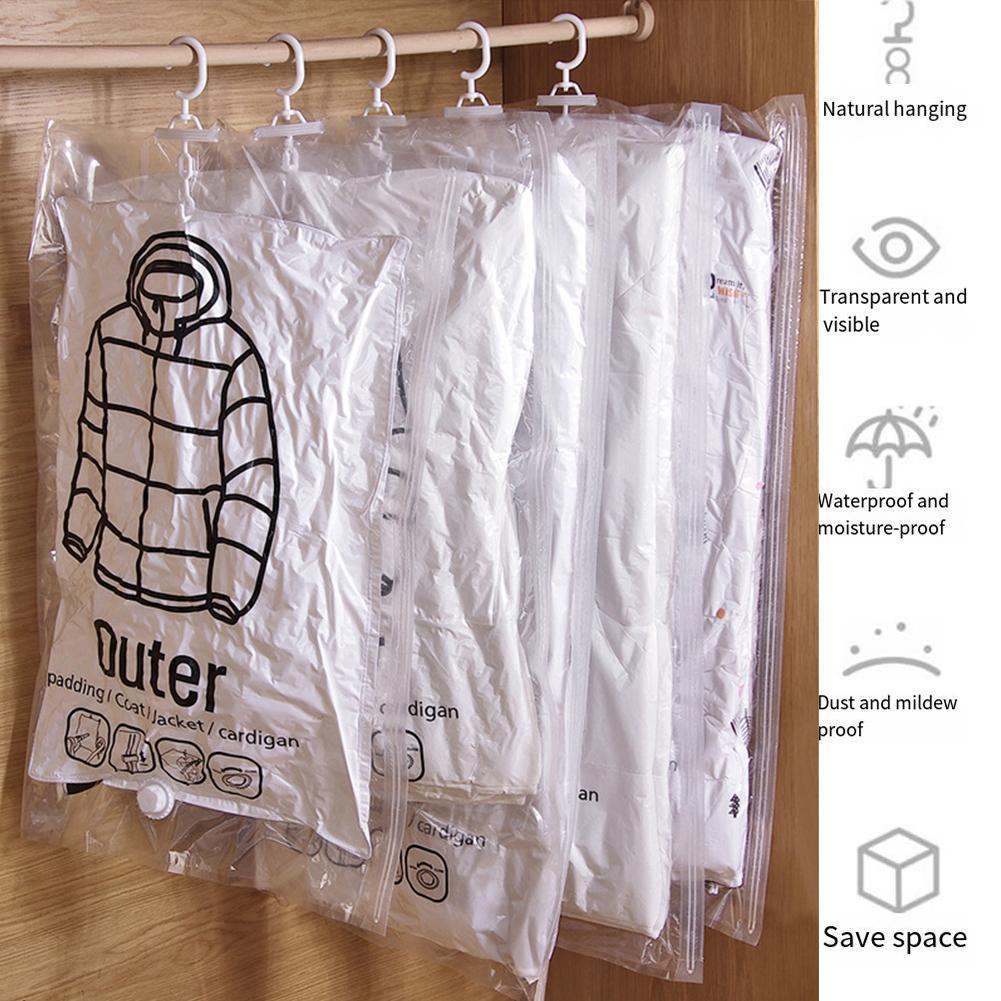 1-10PCS Hang Transparent Vacuum Bag Storage For Clothes Down Jacket Overcoat Compression Home Organizer Wardrobe