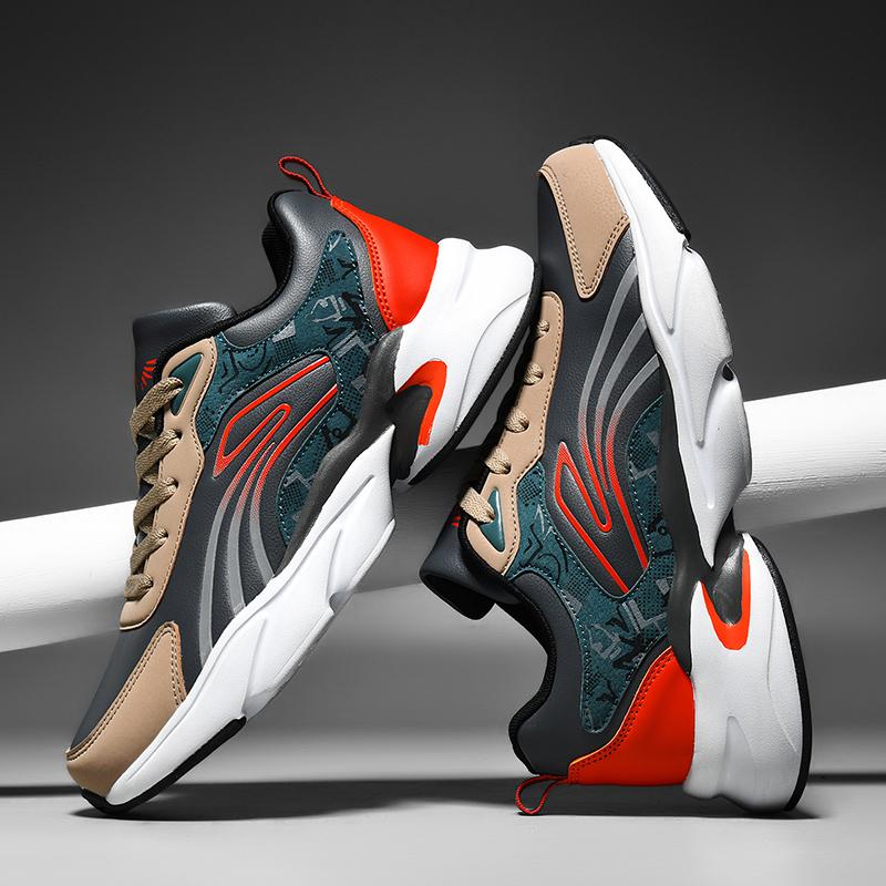 Fashion Black Men's Shoes New Autumn Running Sports Casual Shoes Thick Soled Men's Shoes Oversized Big 48 Daddy Leather Waterproof Joggi