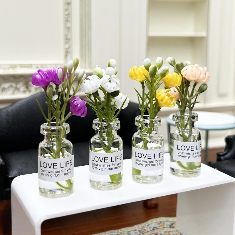1:12 Dollhouse Miniature Vase Flower Arrangement Bottle Hydroponic Plants Home Garden Decor Doll House Accessories