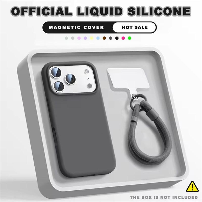 Wrist Strap Magnetic Phone Case For iPhone 16E 14 15 Plus 12 13 16 17 Pro Max Air Magsafe Liquid Silicone Lanyard Cover