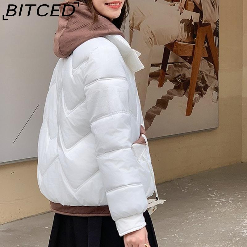 BITCED Winter Cropped Pseudo-Two-Piece Women's Student Cotton Coat Loose-Fit Compact Style Hooded Thickened Cotton Jacket