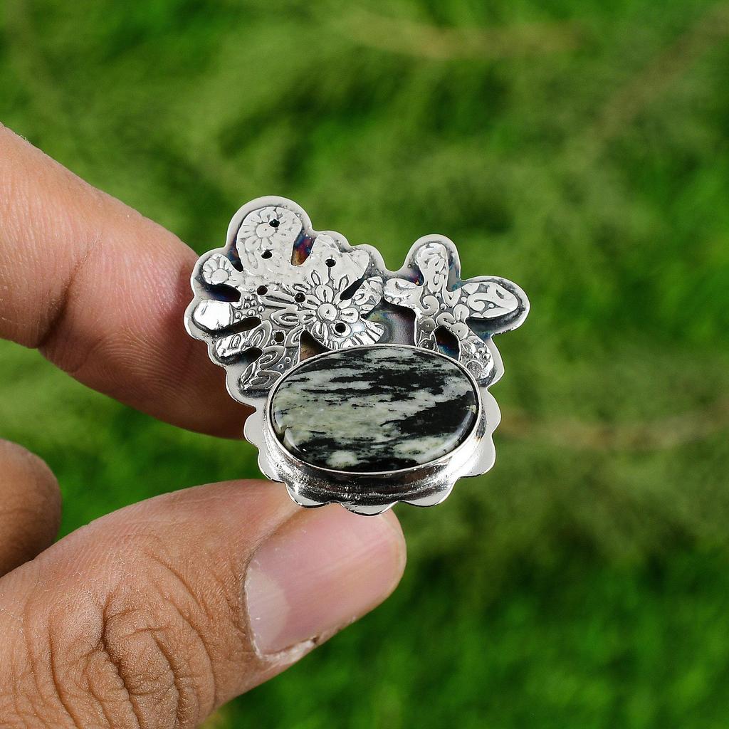 Womens day Deal Sterling Silver Silver Leaf Jasper Stone Bezel Handcrafted Ring