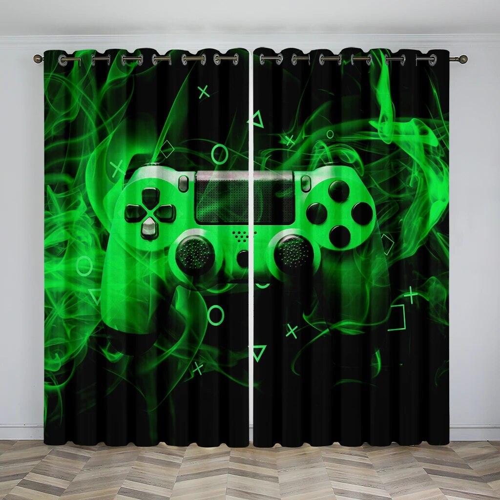 Pyrotechnic Geometric Game Handle Printed Curtains, E-Sports Light-Transmitting Decorative Curtains For Boys And Girls’ Rooms