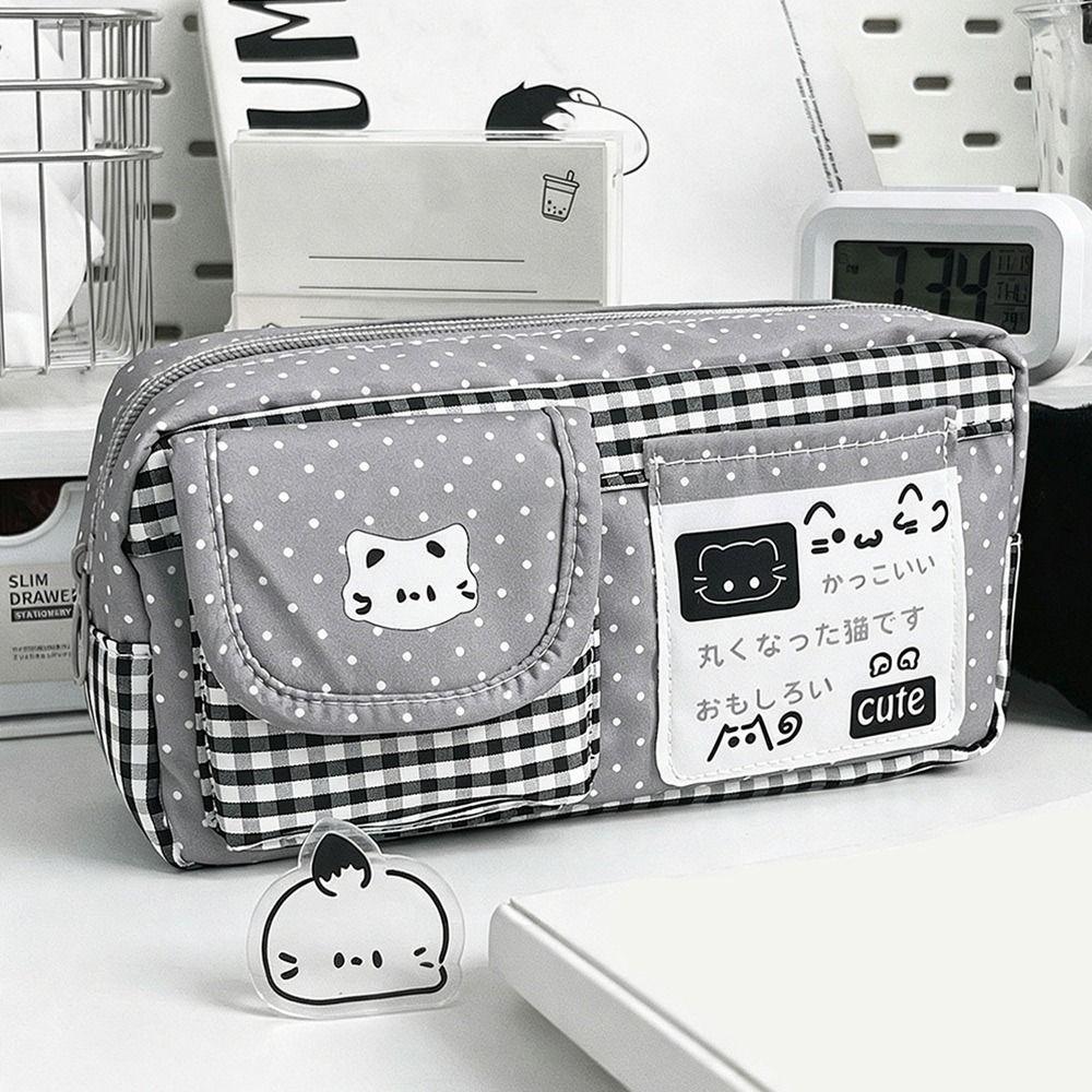 Cat Print Pencil Case Multi-Layer Pencil Pouch Durable Stationery Bag Students