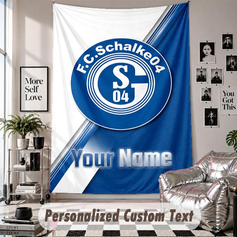Wall Hanging Tapestry With Custom Name & Text, Schalke 04 FC Decorative Tapestry For Bedroom
