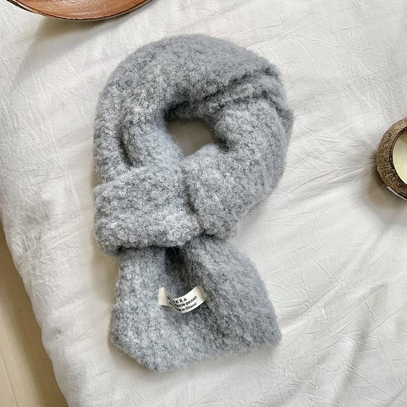 Knitted scarf women's winter new solid color versatile warm imitation cashmere soft waxy plush scarf scarf