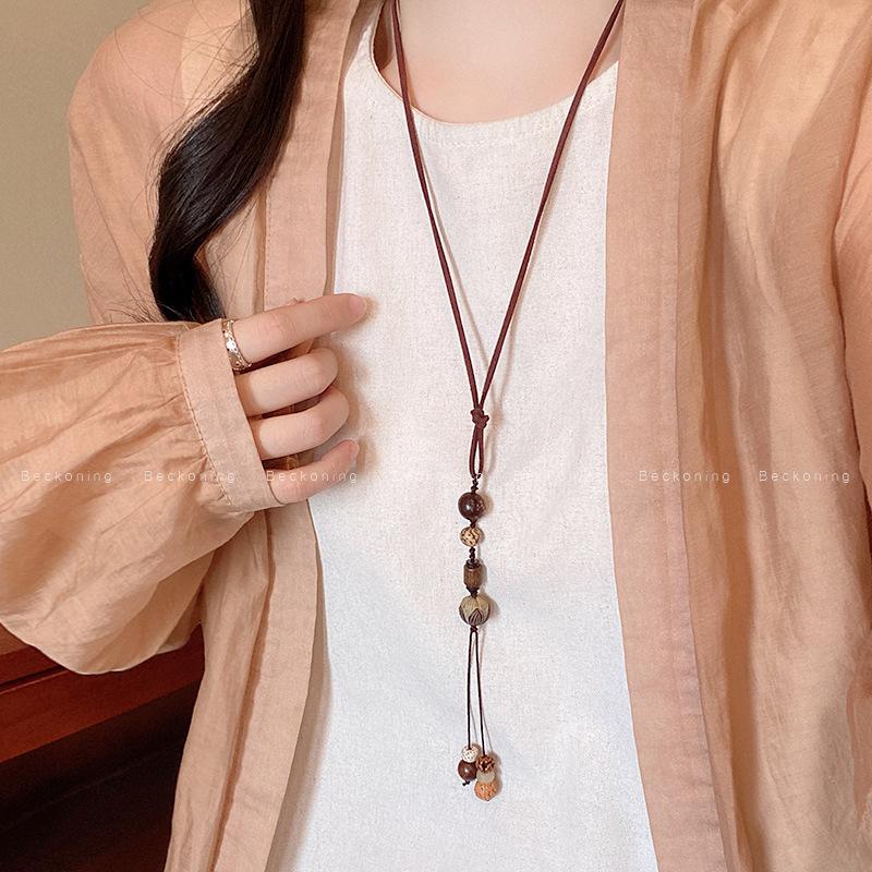 Новое китайское ожерелье Бодхи Лотос Женское Ретро Этнический Стиль Мода Ниша Цепочка для Свитера Длинная