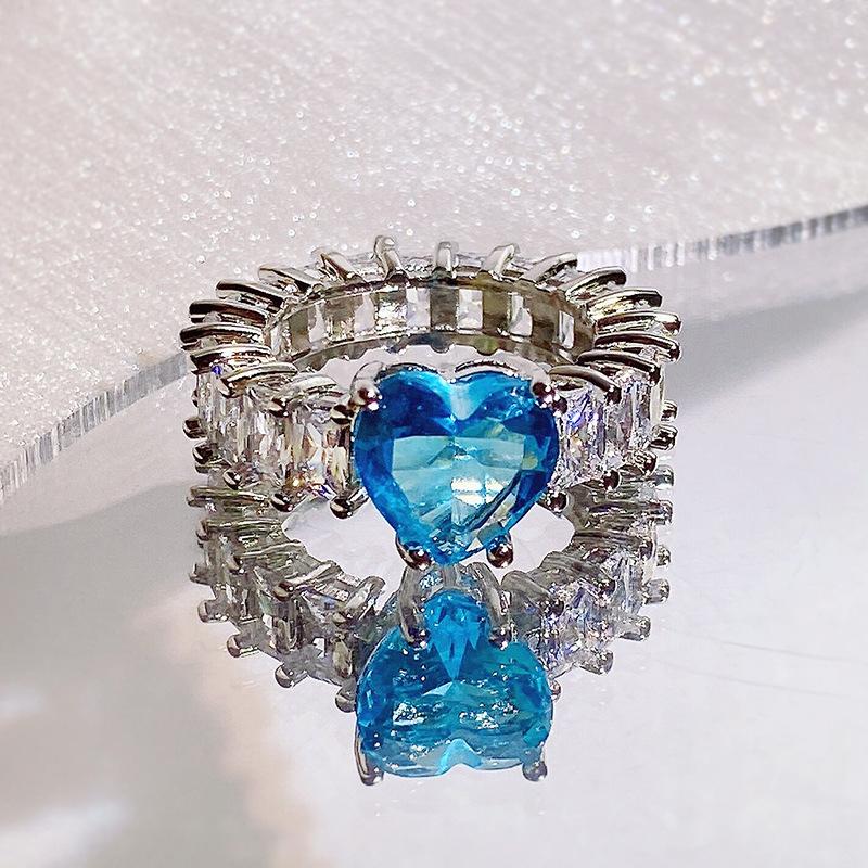 Aquamarine Toppa Morgan Powder Moissan Square Diamond High Carbon Zircon Ring Women's Fashion Light Luxury Ring Jewelry