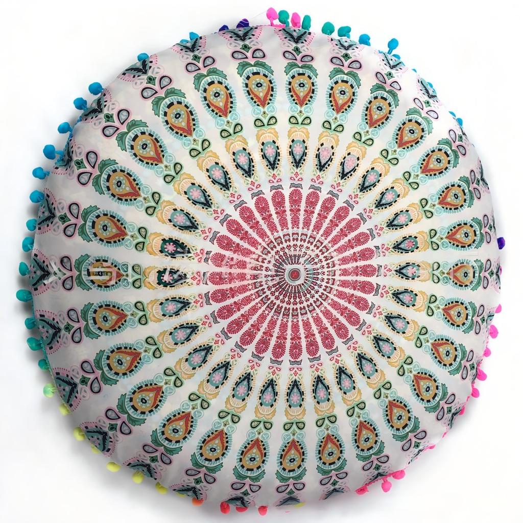 Bohemian 43cm/80cm Round Pillow Case Mandala Pattern Cushion Cover Indian Elephant Retro Meditation Floor Decorative Pillows