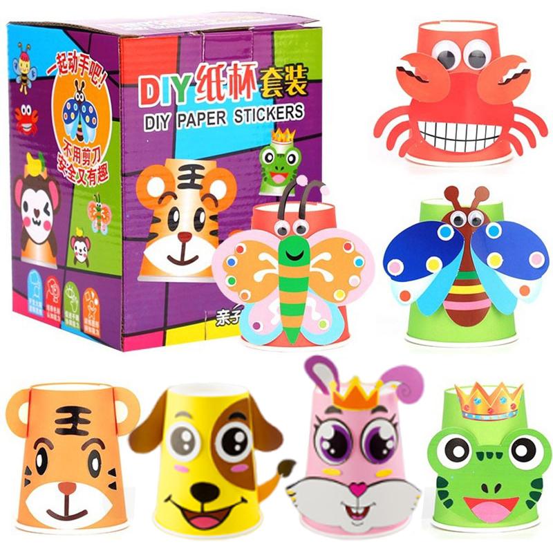 Children Paper Cups Sticker Toy 3D DIY Handmade Material Kit Whole Set Kids Kindergarten Early Childhood Education Toys TMZ