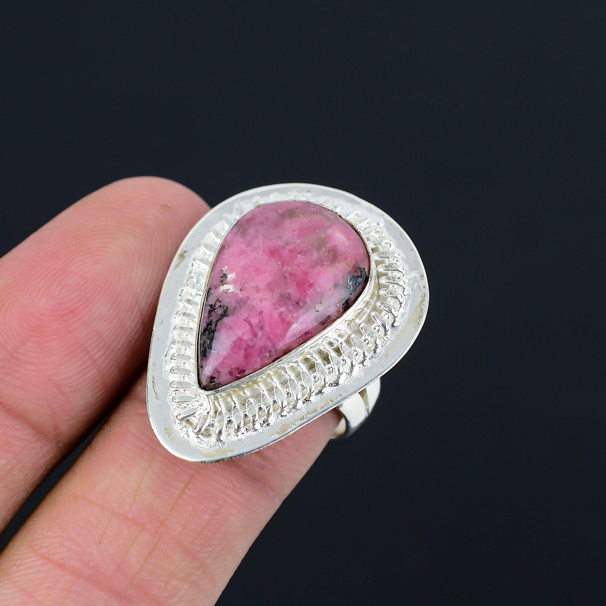 

Rhodonite Stone Anniversary Solitaire Wedding Promise New Ring 925 Silver US 8.5 8.5